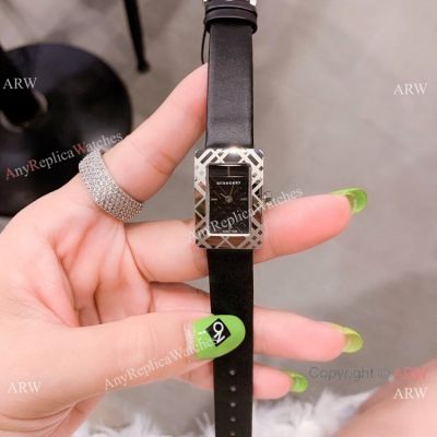 Japan Grade Replica Watches Burberry Ladies Watches SS Black Leather strap